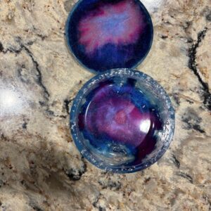 Blue and Hot Pink Resin jar with lid and silver leaf