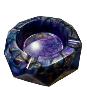 Resin Ashtray - Peacock blue, purple and gold